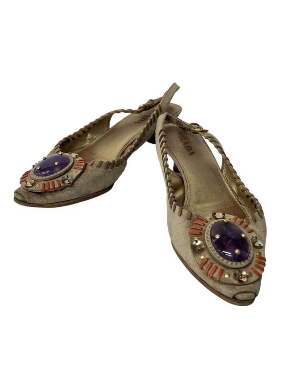 Prada Sandals 36 Light Brown Orange Studded Bijou Color Stone Leather - Picture 2 of 9